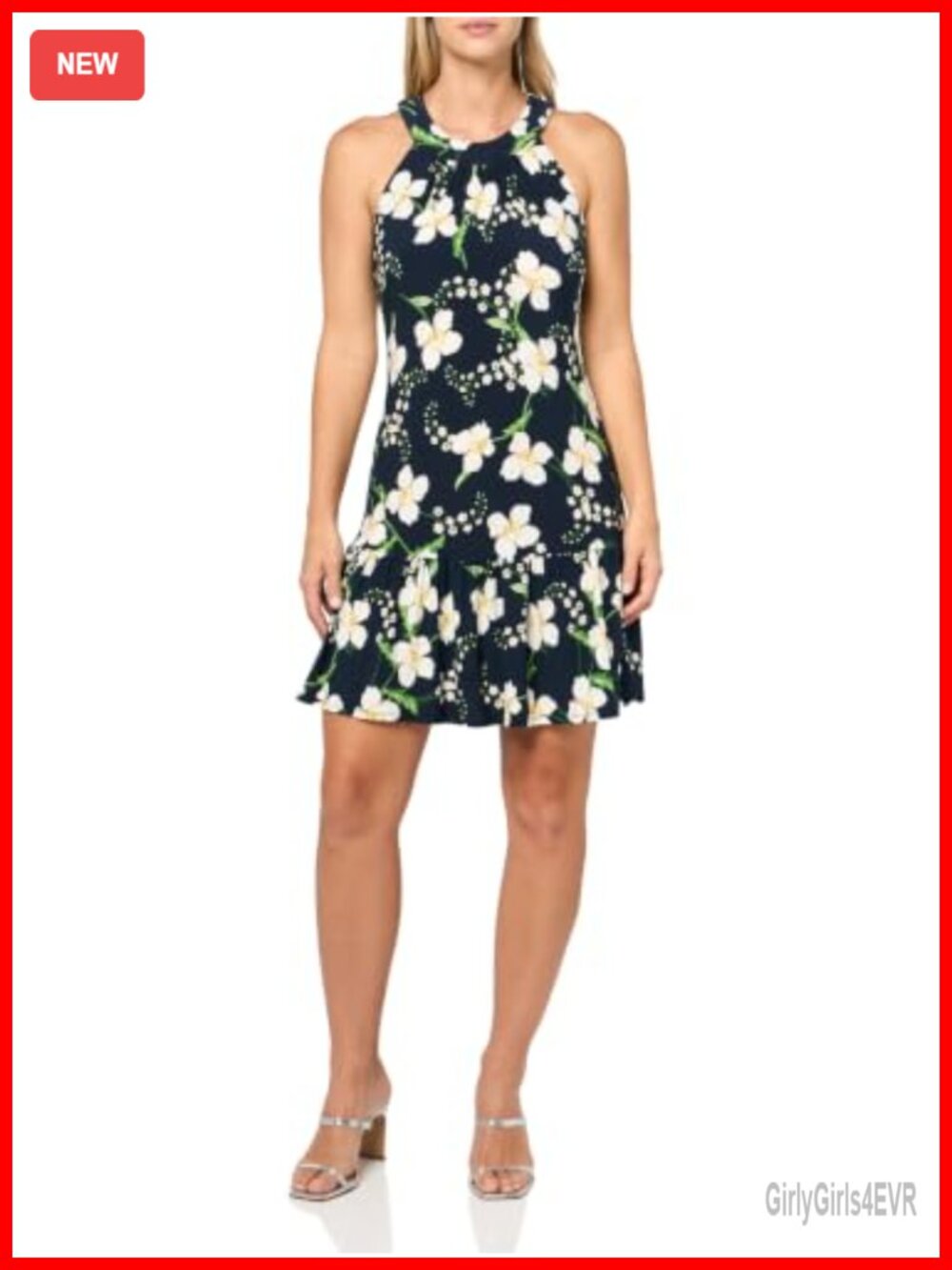 Sleeveless Halter Neck Ruffle Hem Jersey Shift Dress